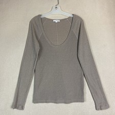 James Perse Shirt Womens 3 Brown Scoop Neck Thermal Long Sleeve Stretch