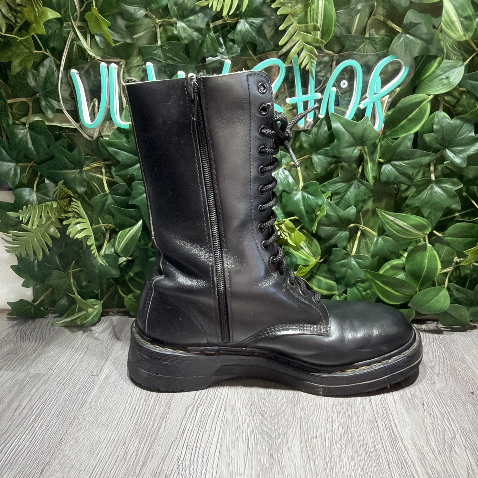 Vintage Dr Martens 1420 14 Eye black leather boots Made In England RARE Sz 13 US image 8