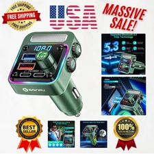 54W Bluetooth 5.3 Car Charger & FM Radio Transmitter - LED Music Lights Included