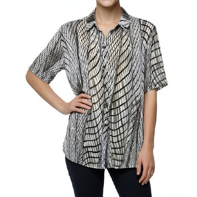 Vintage 80s Graphic Print Button Down Shirt, Abstract Viscose Blouse by Erfo, 42
