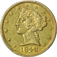 1848-P Liberty Gold $5 PCGS AU50 No Motto Nice Eye Appeal Nice Strike