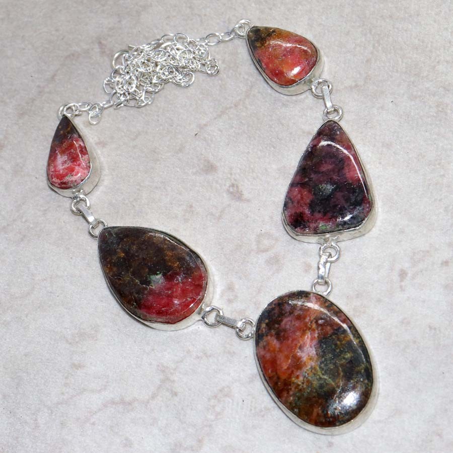 925 Silver Plated Rhodonite Necklace 18