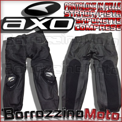 PANTALONE IN PELLE MOTO MOTARD SUPERMOTO AXO CON SAPONETTE PISTA STRADA TG  56 | eBay
