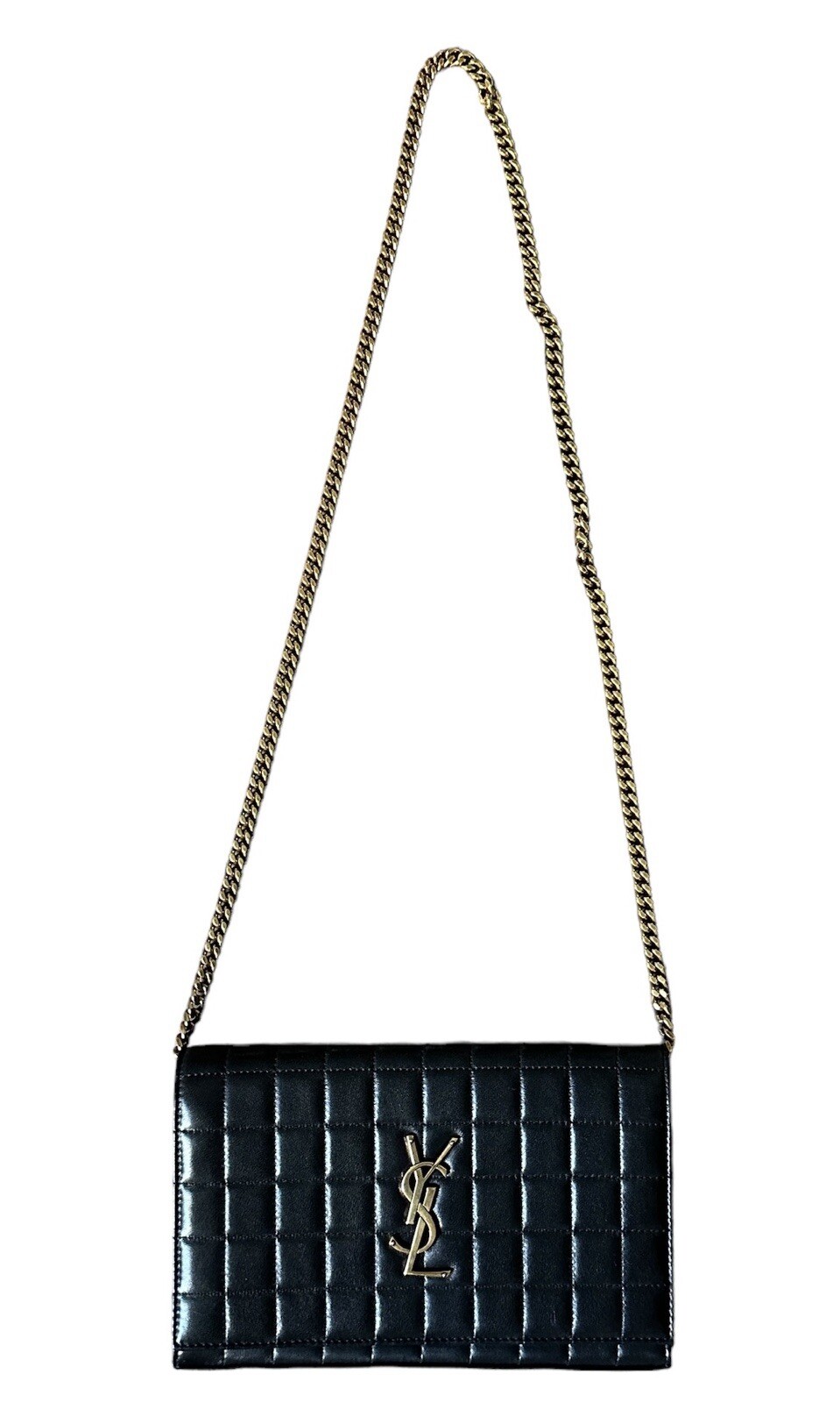 Portafoglio SAINT LAURENT Cassandre YSL su catena in pelle liscia trapuntata