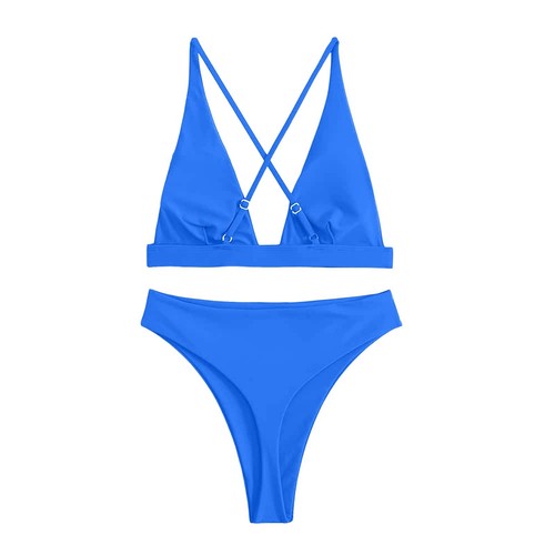 Womens High Waisted Thong Bikini Sets Sexy Brazilian Triangle Top Deep V Neck - Picture 14 of 48