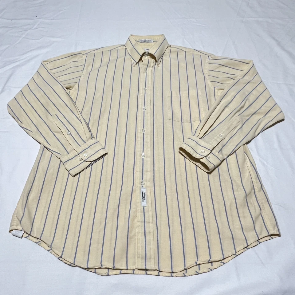 John Weitz LS 纽扣衬衫男式 17 34/35 黄色蓝色条纹口袋 — 第 2/4 张图片
