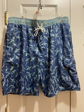 Mens Swim Trunks, Blue, Pockets, Whale Design, Croft  Barrow, Size XL