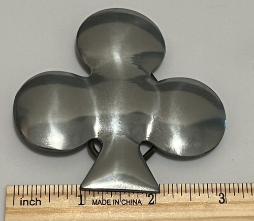Playing Card Suit Belt Buckle Clover Silver Toned Clover Leaf - Picture 5 of 6