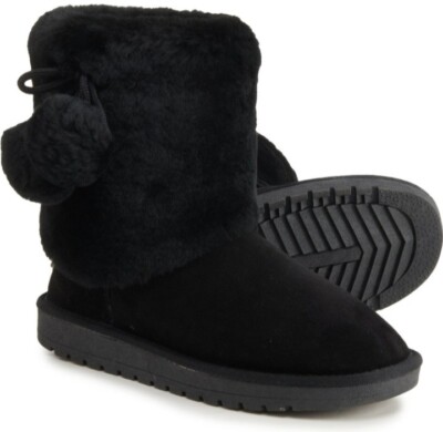RJ's Fuzzies Sheepskin Pompom Women's Boots Suede Black