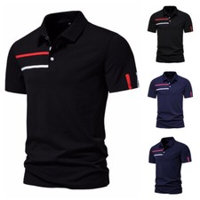 ZONBAILON Men's Stripe Print Business Summer Sport Polo Shirt Short Sleeve