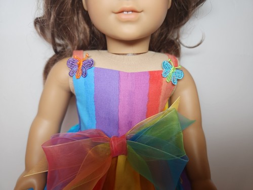 2pc Rainbow Butterfly Dress Bow Summer Party fits 18" American Girl Dolls - Picture 5 of 11