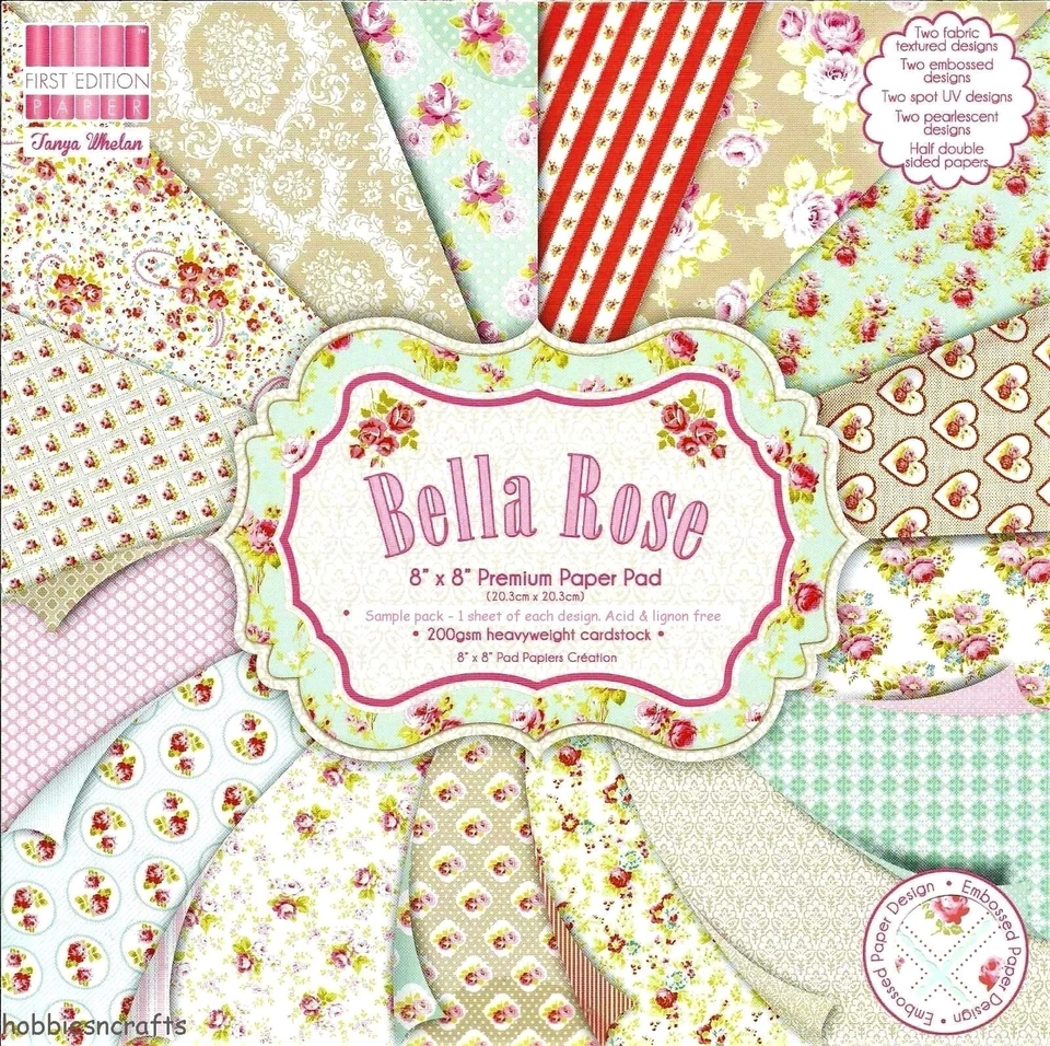 Bella Rose Dovecraft 8 x 8 Échantillon Papier Pack 16 Pages 200gsm Floral Fleurs - Photo 1/1