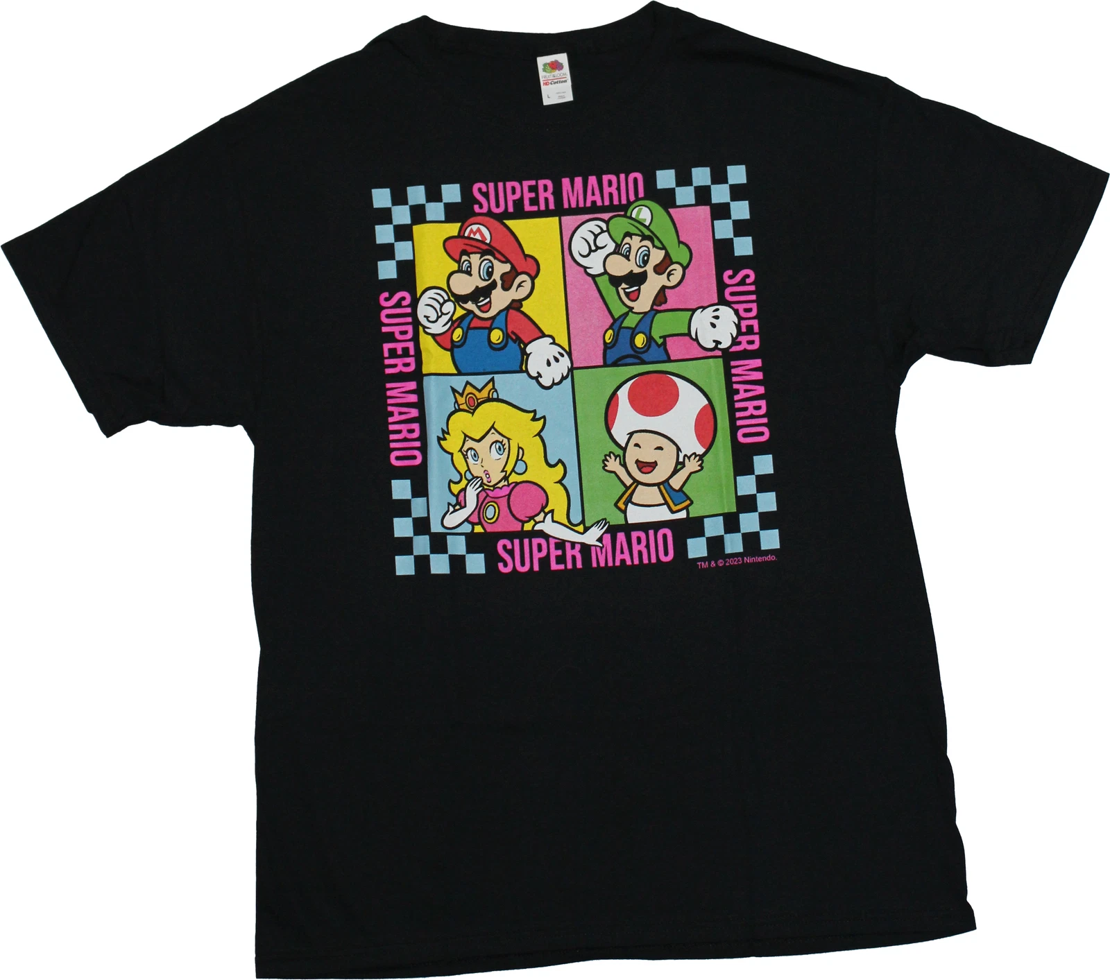 Super Mario Brothers New Adult T-Shirt - 4 Character Boxes Between Name