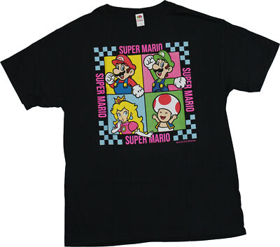 Super Mario Brothers New Adult T-Shirt - 4 Character Boxes Between 