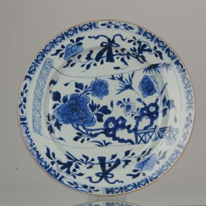 Antique Large Kangxi Period Blue and White Plate with Scroll Chinese Porcelain