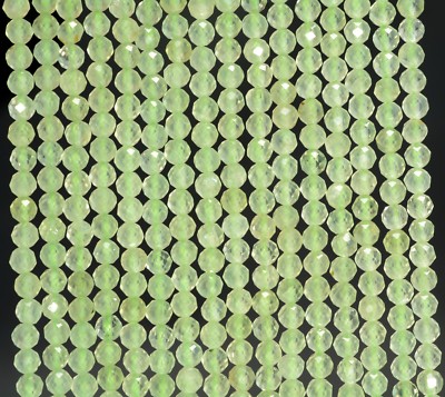 3MM LIGHT GREEN PREHNITE  GEMSTONE MICRO FACETED ROUND LOOSE BEADS 15.5''