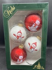 Christmas By Krebs Glass Red And White Snowman 2 5/8  Balls With Red Hat