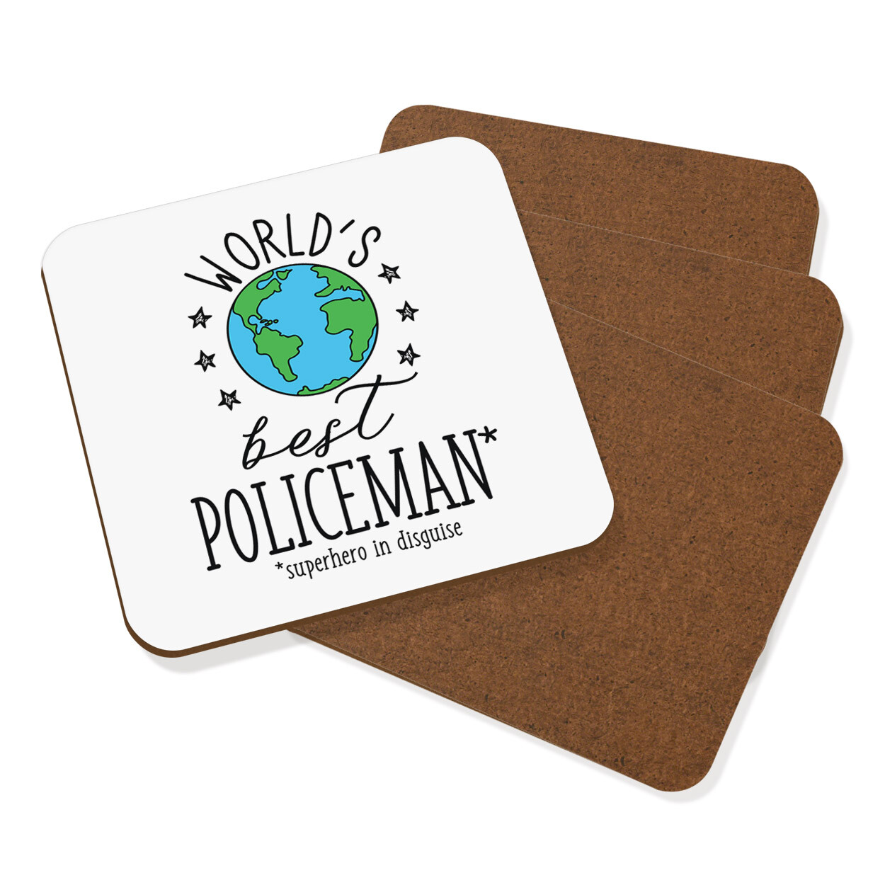 World's Best Policeman Coaster Drinks Mat Set Of 4 Funny Joke Favourite Police
