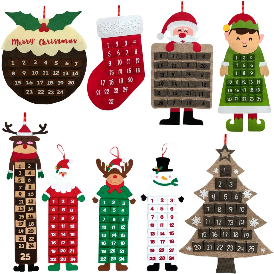 ROCKING PARTY Large Felt Christmas Advent Calendar with Pockets Hanging (Choose Design)
