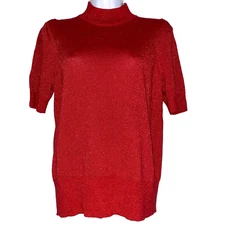 Michael Kors Blouse Womens Red Size Medium Turtleneck Sparkle Shimmer Top