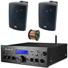 Pyle Bluetooth Amplifier Receiver, 2x 4" 200W Max Indoor/Outdoor Speakers