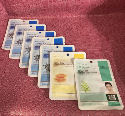 DERMAL Lot,  5-white collagen 1- Green Tea 1- Royal Jelly  essence mask.