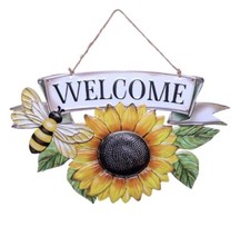   Welcome  Bee/Sunflower Hanging Indoor/Outdoor Garden Sign 7.8Hx12.9  L-NEW-SHIP24
