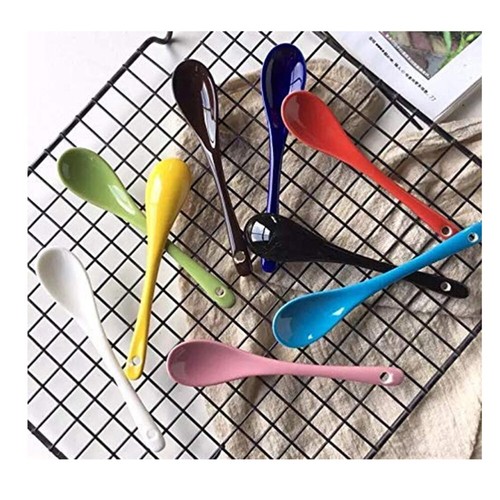 Colorful 13cm Ceramic Spoons Set 8pcs for Coffee Tea Soup Kitchen Use - Picture 10 of 11