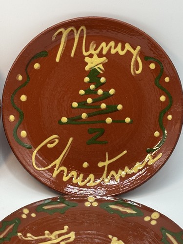Vtg 1985 GRIS Pottery Redware Slip Christmas Plates 5.5” Signed Set Of 4 - Picture 3 of 22