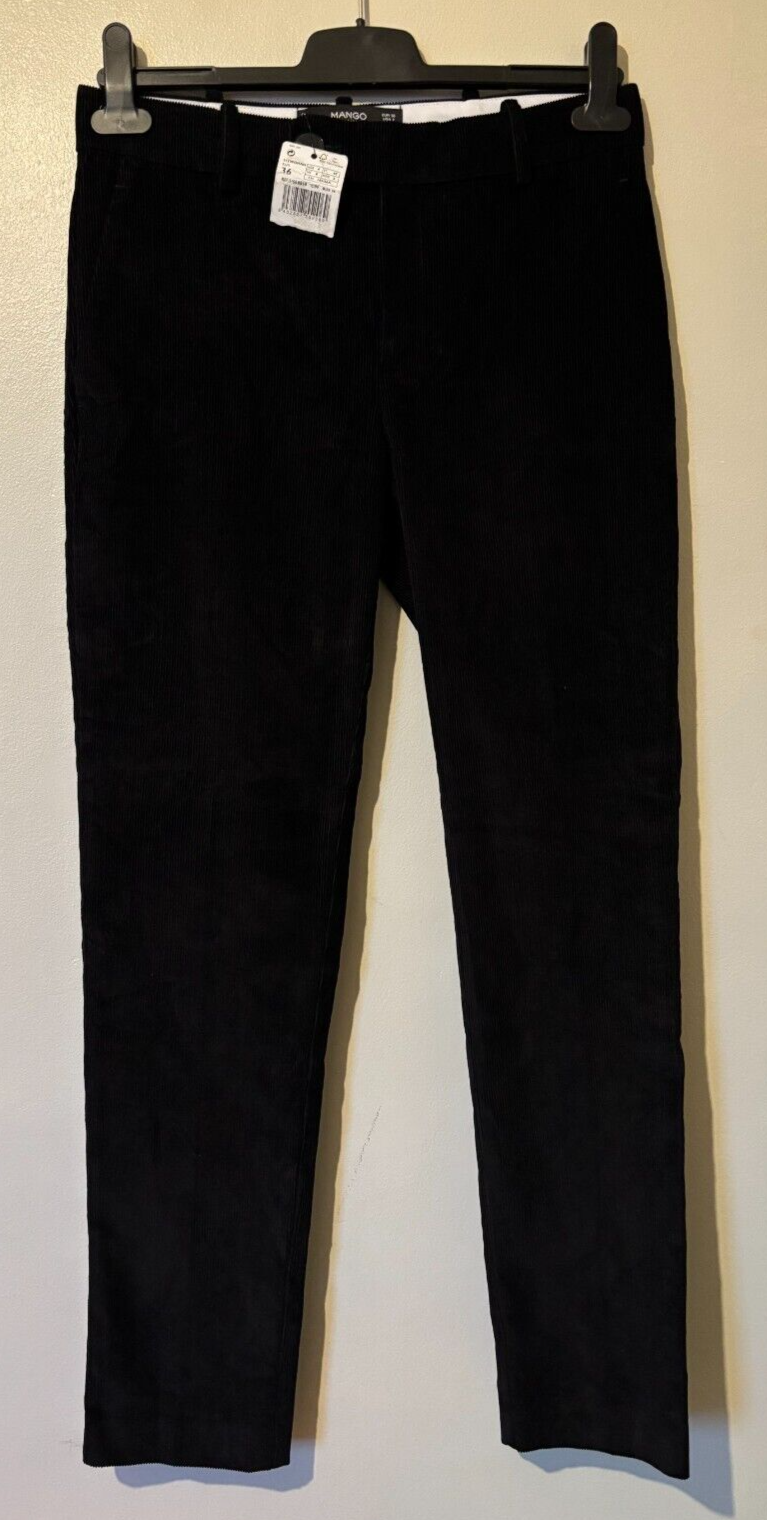 Mango Micro Corduroy Trouser Pants Cord Pockets Womens Size 8 Uk BNWT Black