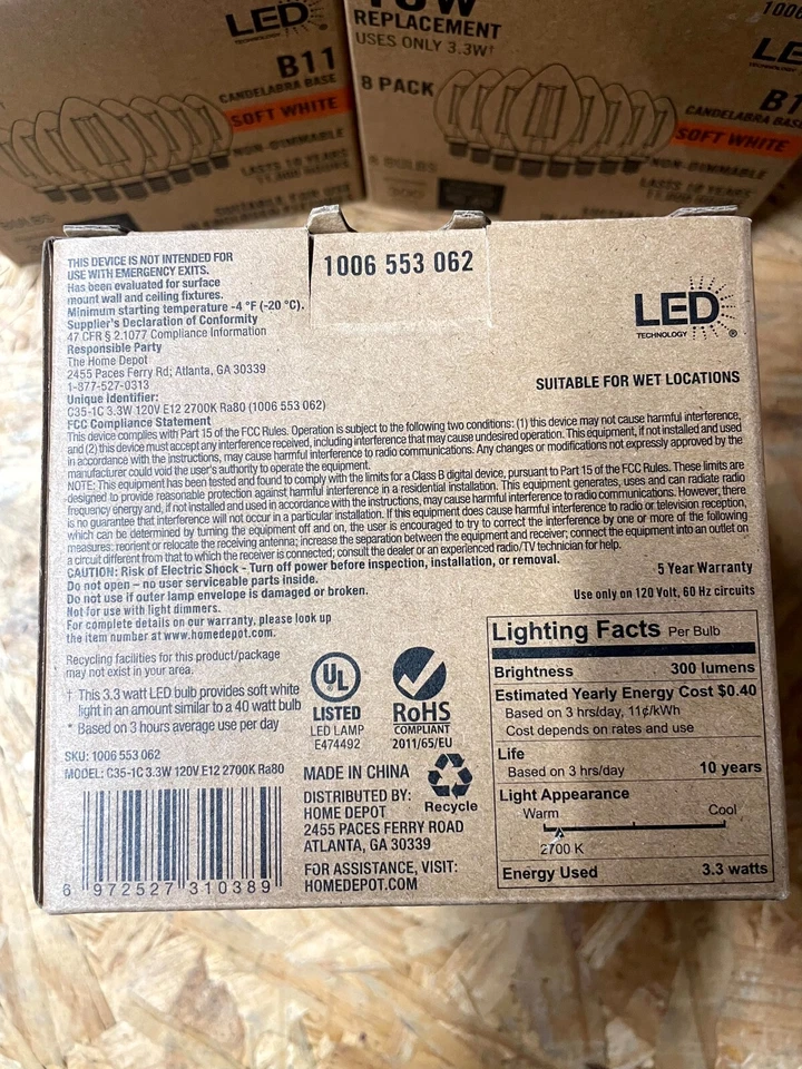 Vintage Edison CF352C 40-Watt Equivalent B11 Non-Dimmable LED Light Bulb (4 PK) - Image 3 of 4