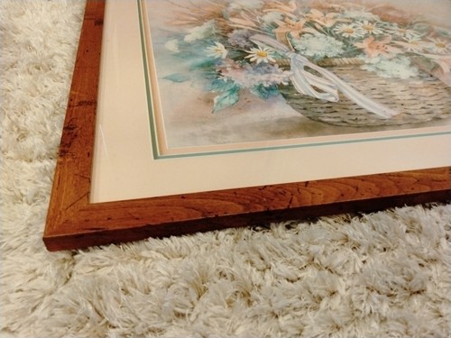 MCM Framed Art Print 29.5"x23.5" Floral Wicker Basket Pre-printed Signature - Picture 3 of 5