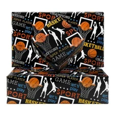 Basketball Wrapping Paper Sports Theme Gift Wrapping Paper 4 Sheets 20x28 inc...