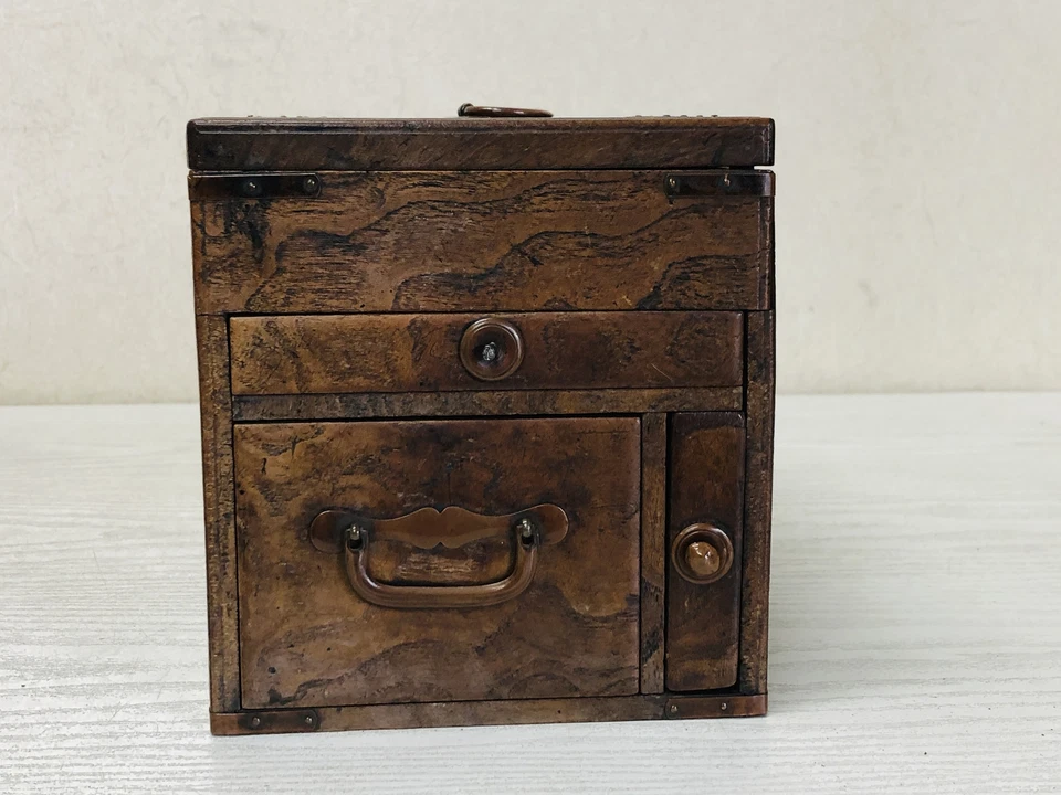 Y3671 TANSU Tamamoku Zelkova Suzuri caja ábaco japonés antiguo vintage almacenamiento Foto 2 de 4