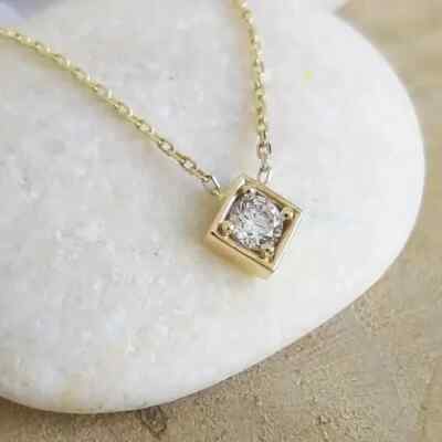 0.5Ct Round Test Pass Moissanite Women's Pendant 14K Yellow Gold Plated Silver