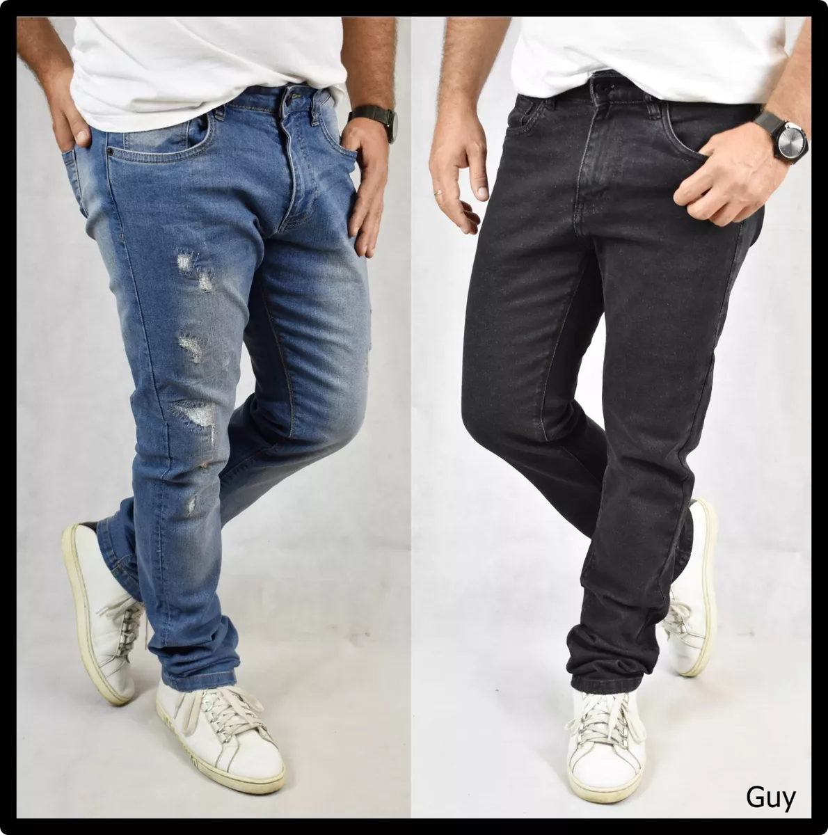 jeans da uomo elasticizzato slim fit strappati pantaloni vita