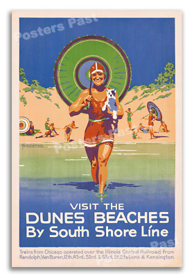 1926 Dunes Beaches - South Shore Line - Vintage Travel Poster Print - 20x30