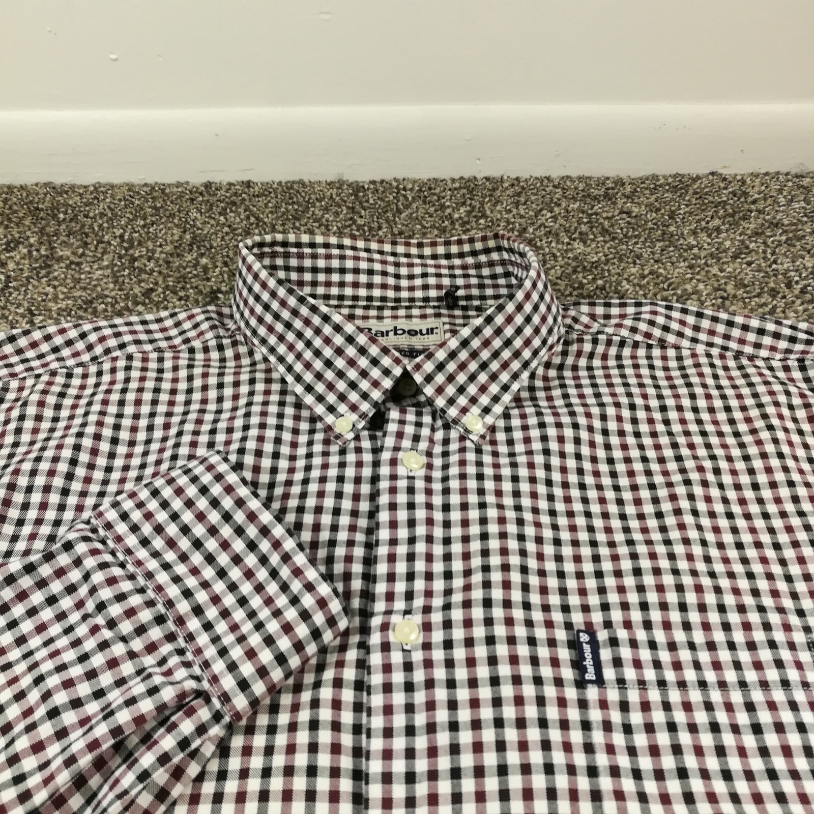 Barbour Shirt Gingham Checked Long Sleeve Button Down Mens 3XL Tailored *Flaw