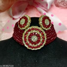 Indian Ethnic Bollywood Gold Plated AD Stone Fashion Bridal Jewelry Necklace Set