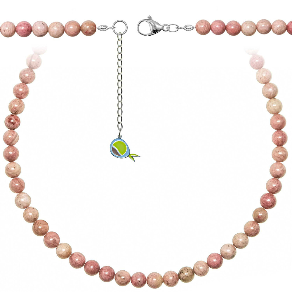 Collier en rhodonite rose et noire perles de 6 mm d'une qualité rare