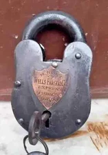 5'' Antique Padlock Wells Fargo & co Express Cast Iron Functional Lock & Keys
