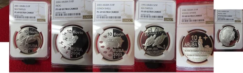 ARUBA Caribbean Netherlands Dutch 5, 10, 25 florin 6 Coin Set Silver NGC PF69 68