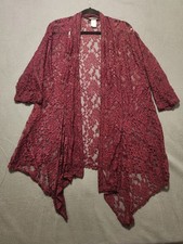 Double Take Cardigan Womens Size 3X Red Lace 3/4 Sleeve Floral Made In Usa