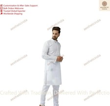 Designer Kurta Full Sleeve Cotton Shirt Ethnic Mens Long Pathani Kurta