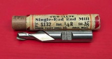 Union UTD 1/4" Square End Mill, 2-Flute, HSS, 3/8" Shank, Made in USA - NEW