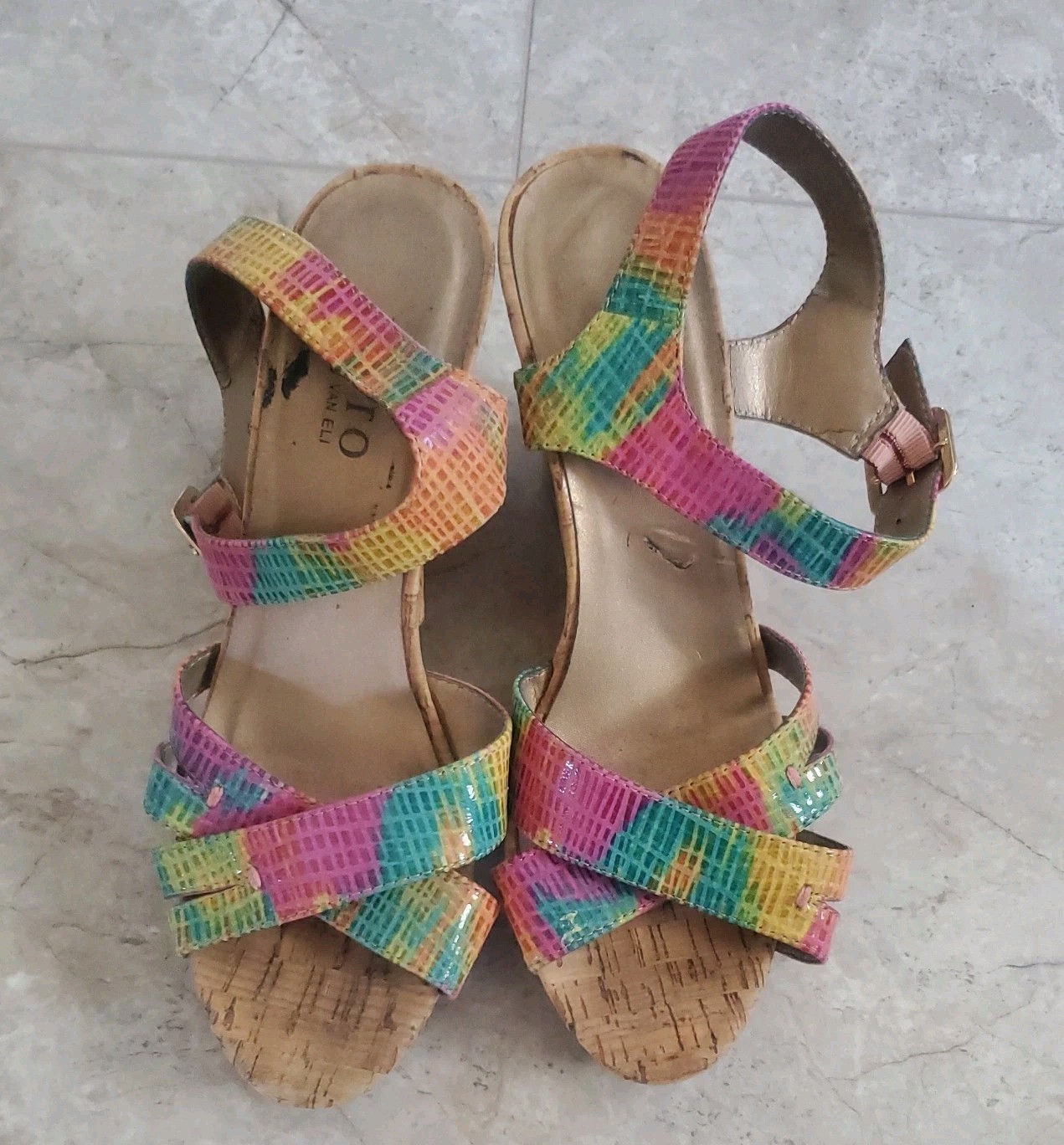 Ditto Vaneli Multicolored Snake Open Toe Cork Wed… - image 1