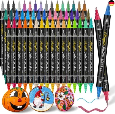 BESUCHE DEN KERIFI-STORE 50 Acrylstifte Steine zum Bemalen Set, 38 Dual tip Acrylstifte für Steine