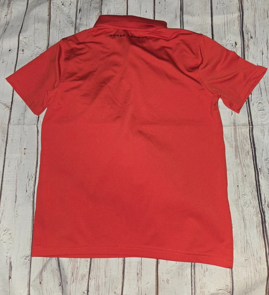 Boys UNDER ARMOUR Golf Outfit Set Red Polo Shirt - Sz YLG & Gray Shorts - Sz 14 - Image 3 of 4