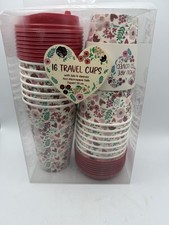 16-ounce disposable paper coffee cups with lids and sleeves.