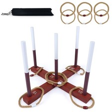 Ring Toss Game for Kids Adults,Outdoor Yard Game w/6 Rope Rings Storage Bag